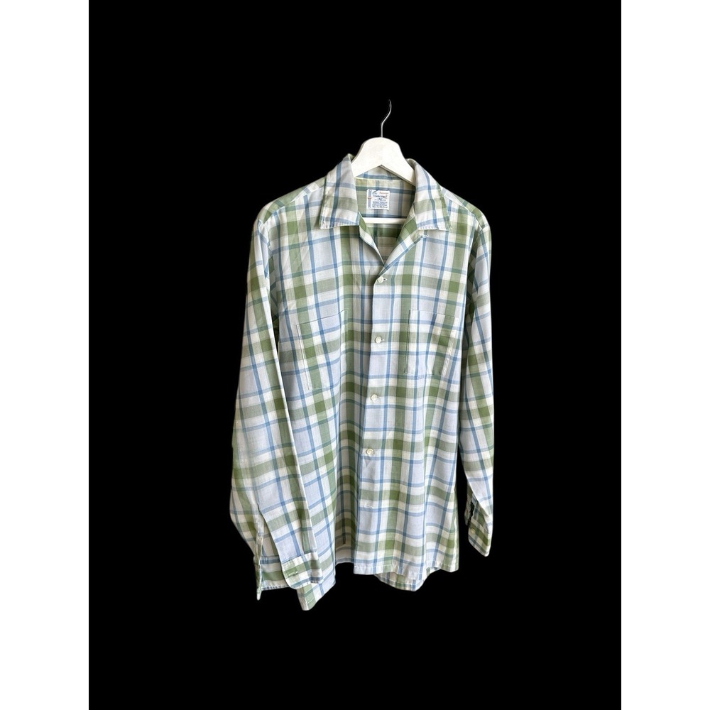 True Vintage 1960's Mens Med Tall Plaid‎ Penneys Towncraft Penn Prest Shirt